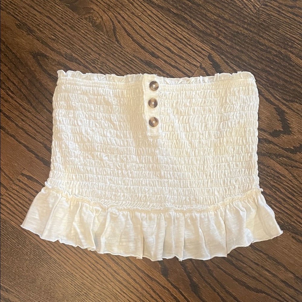 Free People Cream Ruffled Strapless Top